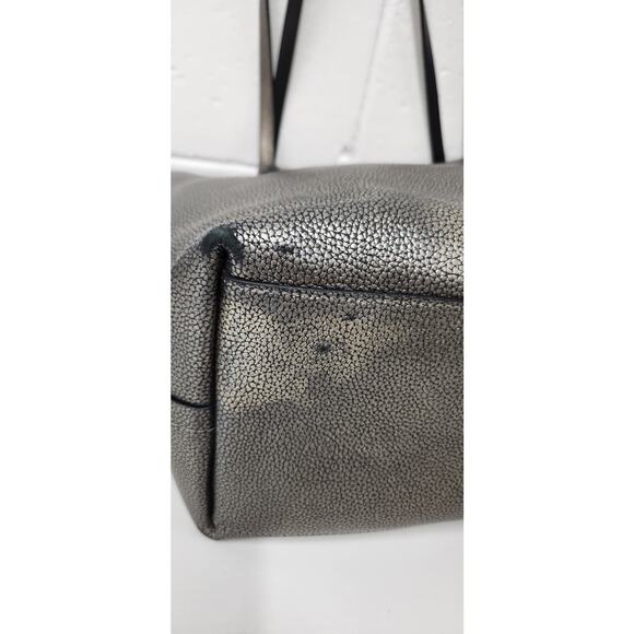 Coach Market Large Gunmetal/Silver/Black Polished Pebble Leather Tote Bag Used - Picture 12 of 14